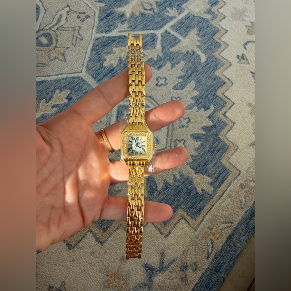 Panthere Classic Rectangle Gold Crystal Watch - Picture 16 of 17